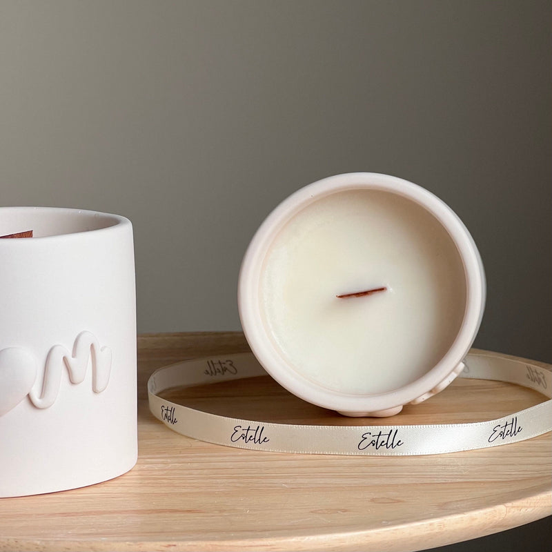 Handmade Soy Wax Candle: Jesmonite Vessel, Wood Wick - Mom Jar-3