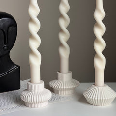 Ribbed Jesmonite Taper Candle Holder: Minimalist Table Decor-3