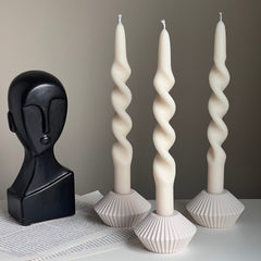 Ribbed Jesmonite Taper Candle Holder: Minimalist Table Decor-1