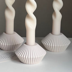 Ribbed Jesmonite Taper Candle Holder: Minimalist Table Decor-2