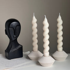 Ribbed Jesmonite Taper Candle Holder: Minimalist Table Decor-3