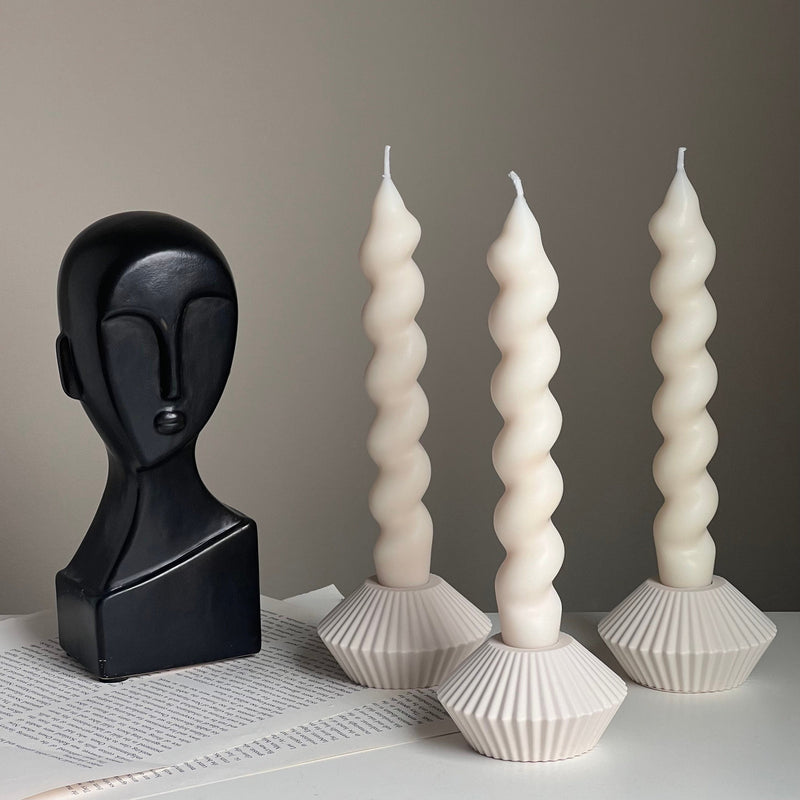 Ribbed Jesmonite Taper Candle Holder: Minimalist Table Decor-3