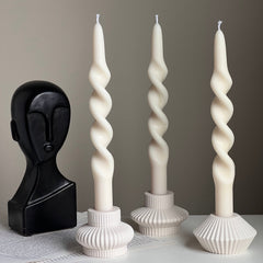 Ribbed Jesmonite Taper Candle Holder: Minimalist Table Decor-6