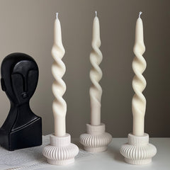 Ribbed Jesmonite Candlestick Holder: Minimalist Table Decor-1