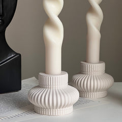 Ribbed Jesmonite Candlestick Holder: Minimalist Table Decor-2
