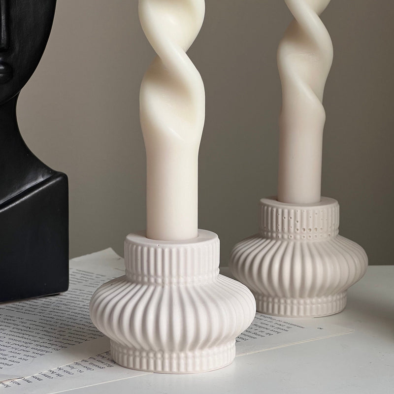Ribbed Jesmonite Candlestick Holder: Minimalist Table Decor-2