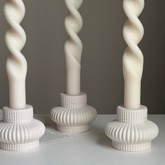 Ribbed Jesmonite Candlestick Holder: Minimalist Table Decor-3
