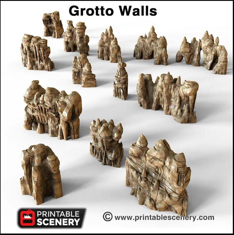 Grotto Walls - Printable Scenery | DnD | Clorehaven | Cave | Dungeon | Scene | Scatter Terrain | Wargaming | Pathfinder | 28mm 15mm 32mm-4