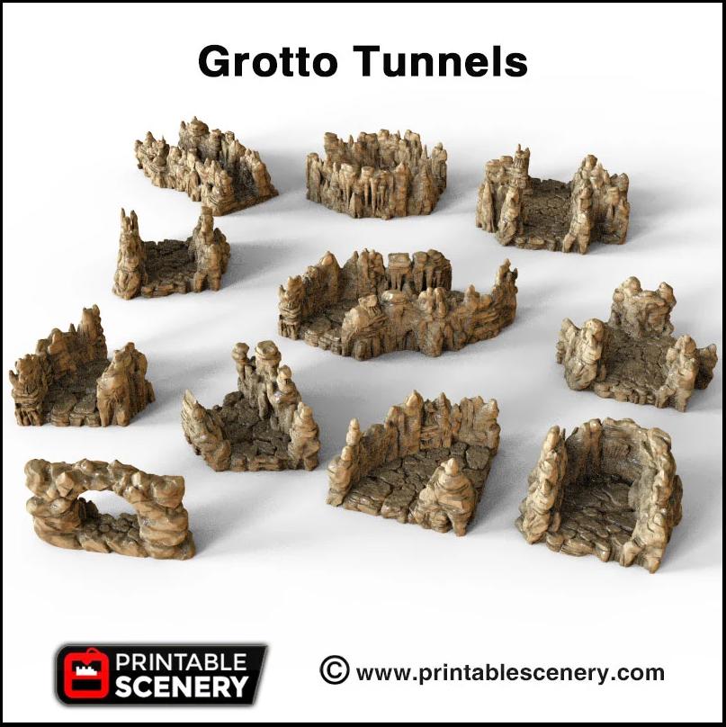 Grotto Tunnels - Printable Scenery | DnD | Clorehaven | Cave | Dungeon | Scene | Scatter Terrain | Wargaming | Pathfinder | 28mm 15mm 32mm-2