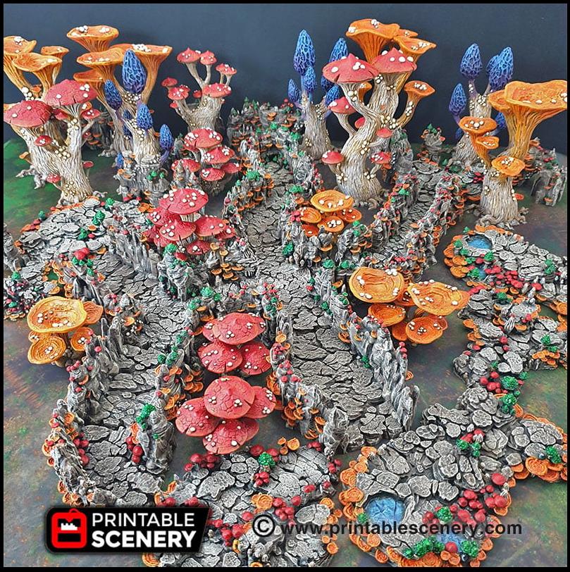 Mushroom Grotto Tunnels - Printable Scenery | DnD | Cave | Dungeon | Scene | Scatter Terrain | Wargaming | Pathfinder | 28mm 15mm 32mm-1