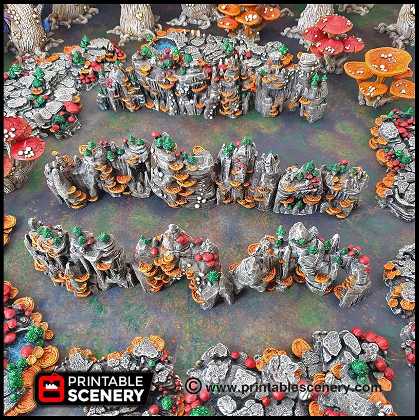Mushroom Grotto Walls - Printable Scenery | DnD | Clorehaven | Cave | Dungeon | Scene | Scatter Terrain | Wargaming | 28mm 15mm 32mm, Goblin-2