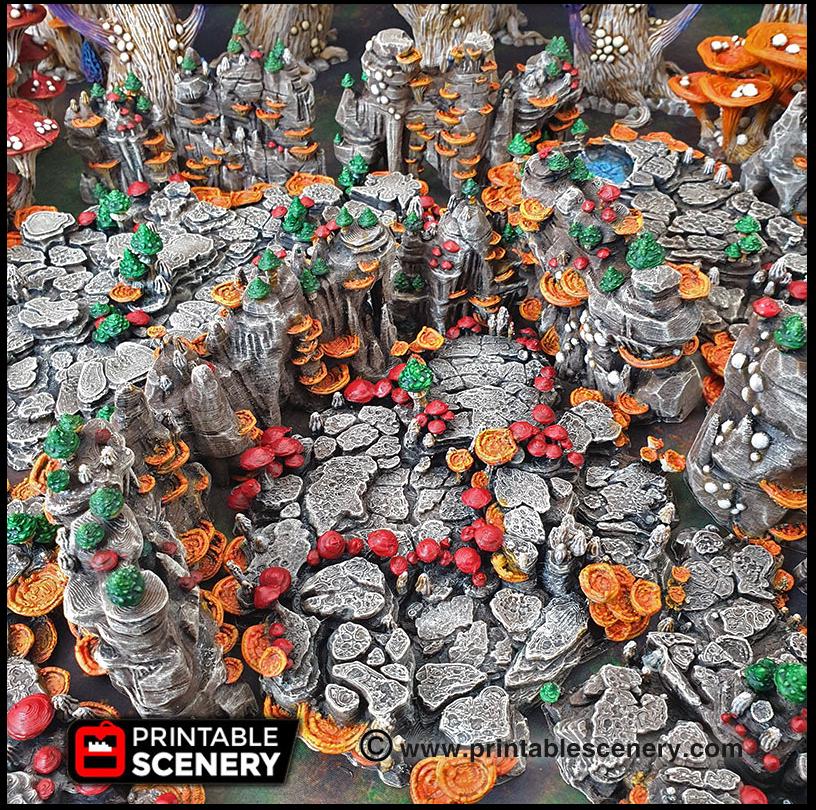 Mushroom Grotto Walls - Printable Scenery | DnD | Clorehaven | Cave | Dungeon | Scene | Scatter Terrain | Wargaming | 28mm 15mm 32mm, Goblin-4