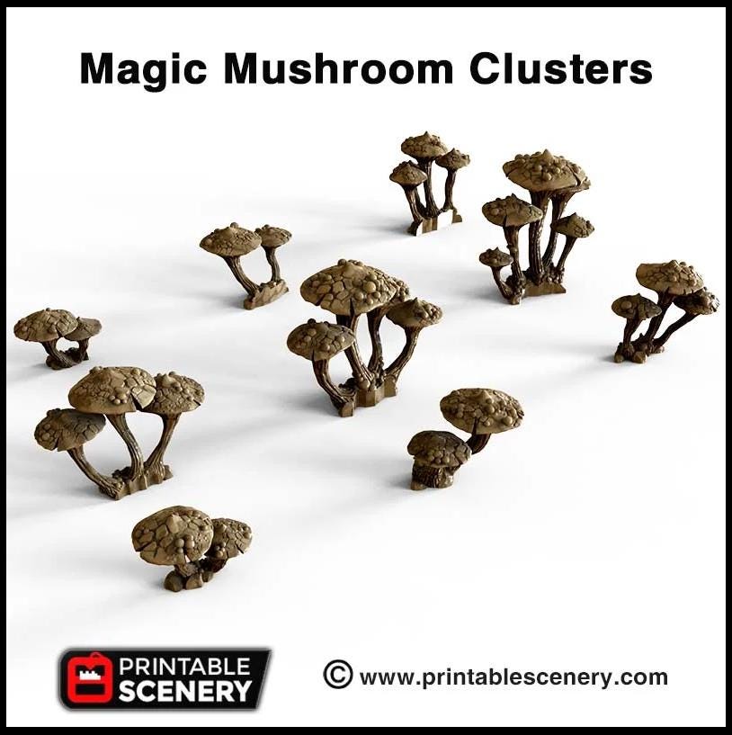 Magic Mushroom Clusters Tree Set - Printable Scenery | DnD | Cave | Swamp | Scatter Terrain | Wargaming | Goblin Grotto | 28mm 15mm 32mm-2