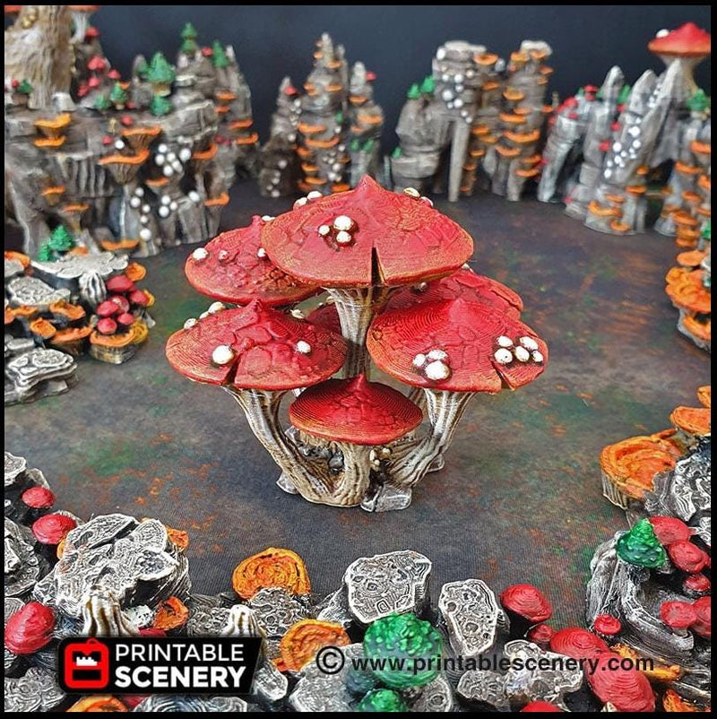 Magic Mushroom Clusters Tree Set - Printable Scenery | DnD | Cave | Swamp | Scatter Terrain | Wargaming | Goblin Grotto | 28mm 15mm 32mm-3