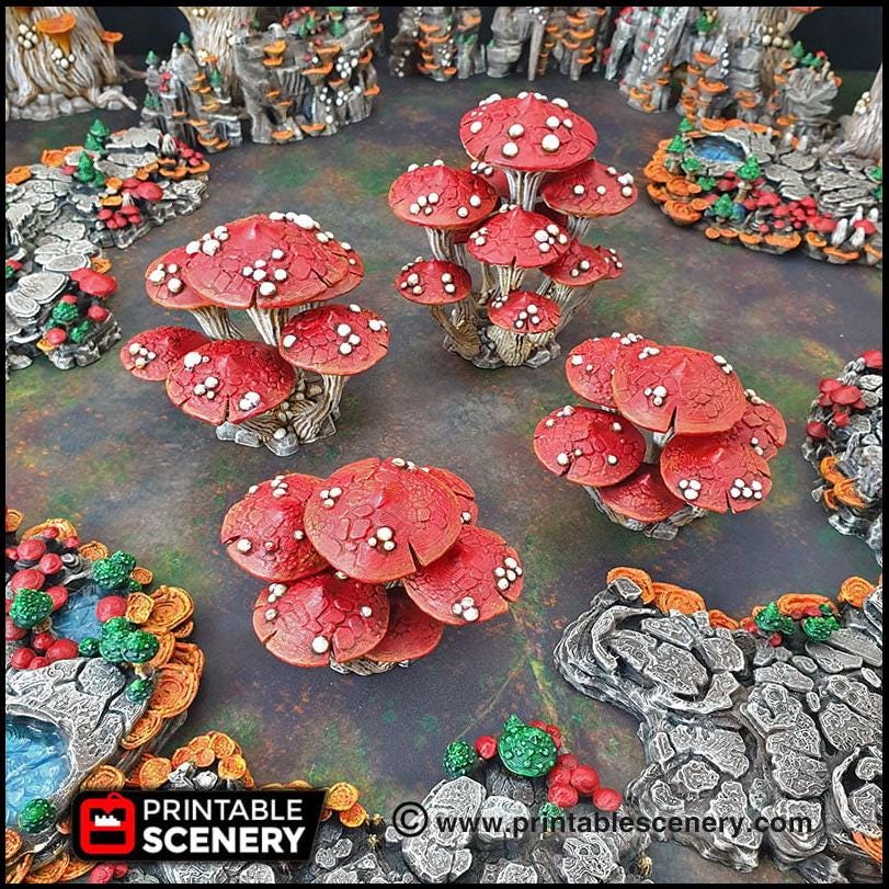Magic Mushroom Clusters Tree Set - Printable Scenery | DnD | Cave | Swamp | Scatter Terrain | Wargaming | Goblin Grotto | 28mm 15mm 32mm-7