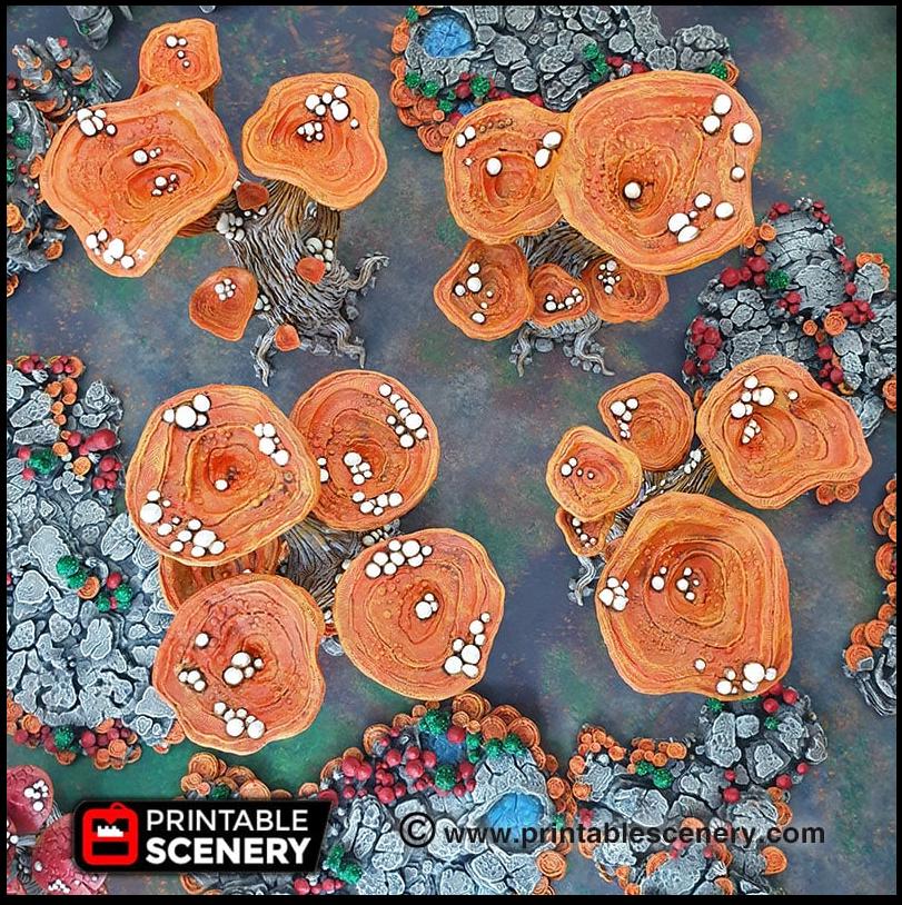 Blooming Lanterns Mushroom Tree Set - Printable Scenery | DnD | Cave | Swamp | Scatter Terrain | Wargaming | Goblin Grotto | 28mm 15mm 32mm-3