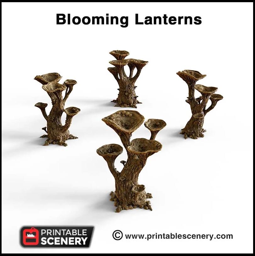 Blooming Lanterns Mushroom Tree Set - Printable Scenery | DnD | Cave | Swamp | Scatter Terrain | Wargaming | Goblin Grotto | 28mm 15mm 32mm-2