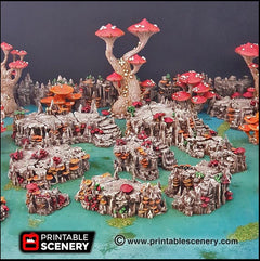 Raised Mushroom Caverns - Printable Scenery | DnD | Cave | Dungeon | Scene | Scatter Terrain | Wargaming | 28mm 15mm 32mm | Goblin Grotto-1