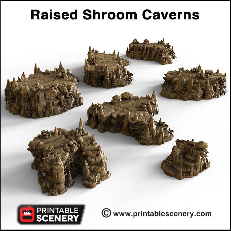 Raised Mushroom Caverns - Printable Scenery | DnD | Cave | Dungeon | Scene | Scatter Terrain | Wargaming | 28mm 15mm 32mm | Goblin Grotto-4