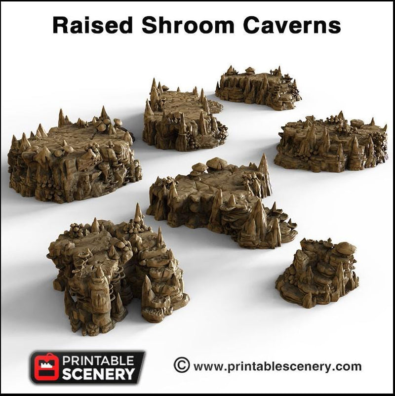 Raised Mushroom Caverns - Printable Scenery | DnD | Cave | Dungeon | Scene | Scatter Terrain | Wargaming | 28mm 15mm 32mm | Goblin Grotto-4