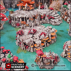 Raised Mushroom Caverns - Printable Scenery | DnD | Cave | Dungeon | Scene | Scatter Terrain | Wargaming | 28mm 15mm 32mm | Goblin Grotto-3