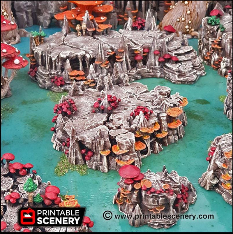Raised Mushroom Caverns - Printable Scenery | DnD | Cave | Dungeon | Scene | Scatter Terrain | Wargaming | 28mm 15mm 32mm | Goblin Grotto-3