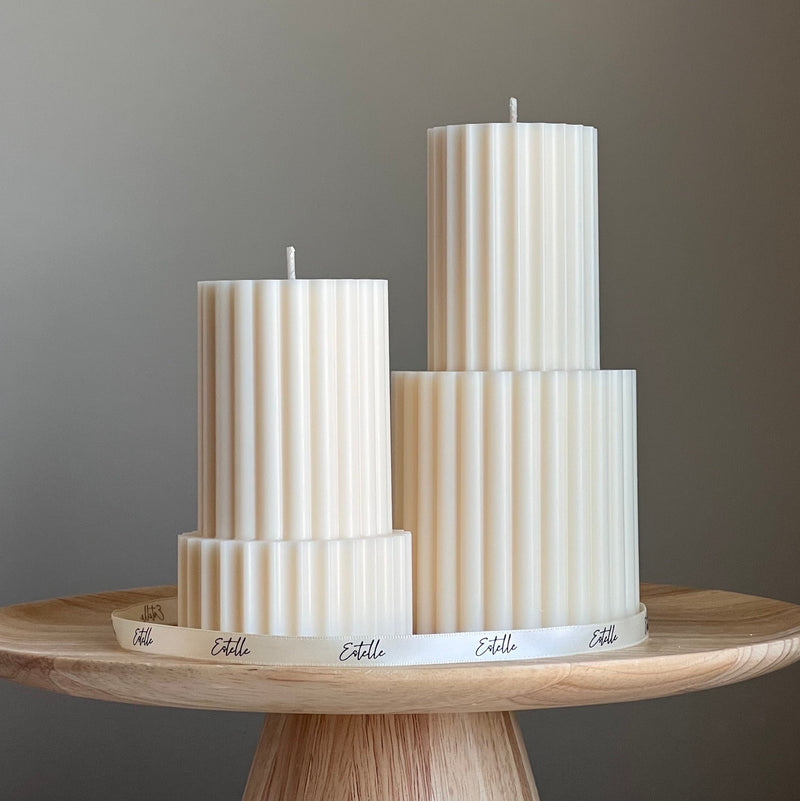 Handmade Ribbed Soy Wax Pillar Candle | Home Decor-1