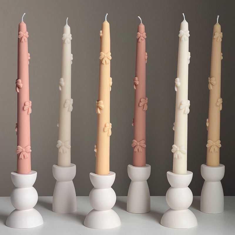 Handmade Soy Wax Taper Candle: Ribbon Decor, Dinner Centerpiece-1