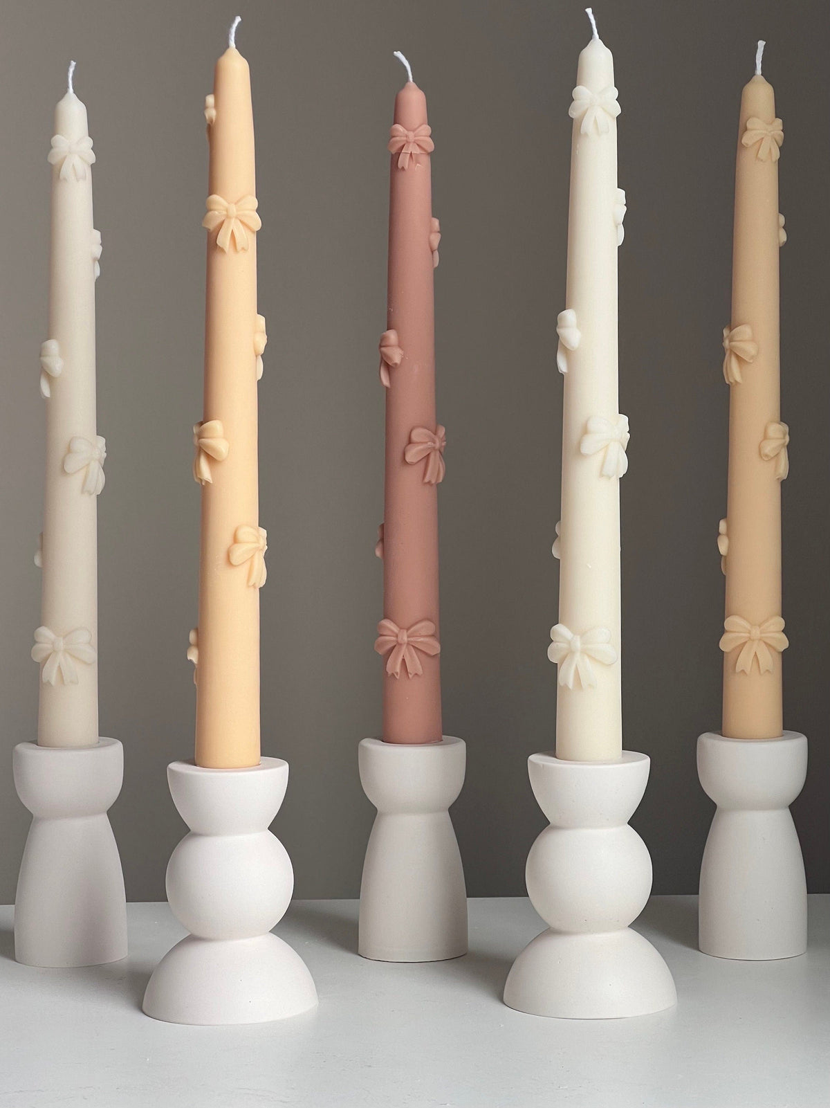 Handmade Soy Wax Taper Candle: Ribbon Decor, Dinner Centerpiece-3