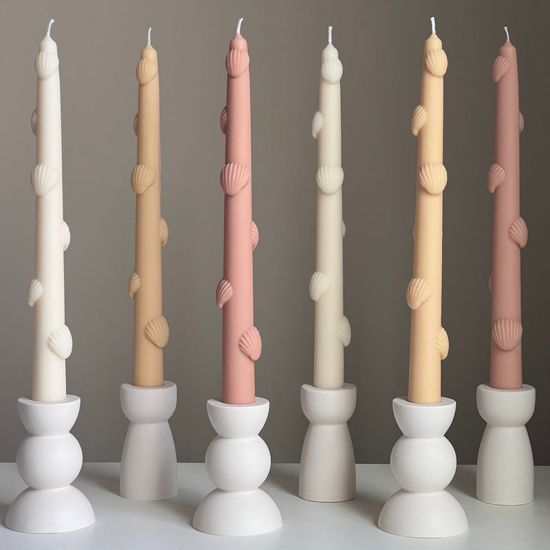 Shell Taper Candle: Handmade Soy Wax Dinner Candle-1