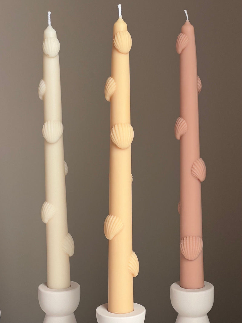 Shell Taper Candle: Handmade Soy Wax Dinner Candle-4