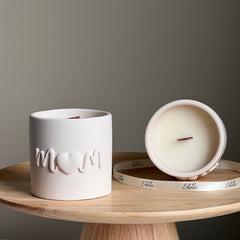 Handmade Soy Wax Candle: Jesmonite Vessel, Wood Wick - Mom Jar-1