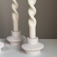 Ribbed Jesmonite Taper Candle Holder: Minimalist Table Decor-4