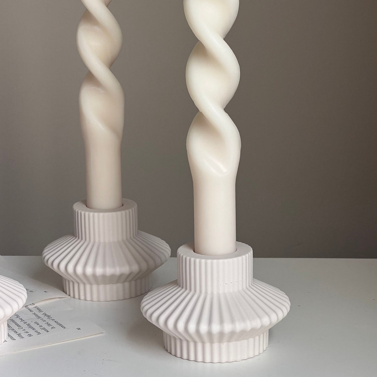 Ribbed Jesmonite Taper Candle Holder: Minimalist Table Decor-4