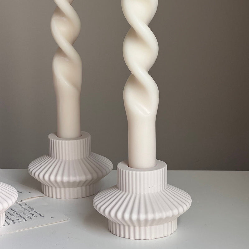 Ribbed Jesmonite Taper Candle Holder: Minimalist Table Decor-4