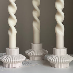 Ribbed Jesmonite Taper Candle Holder: Minimalist Table Decor-6