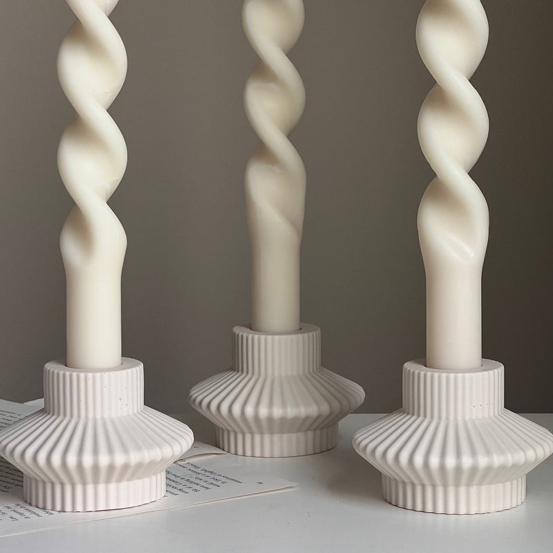 Ribbed Jesmonite Taper Candle Holder: Minimalist Table Decor-6