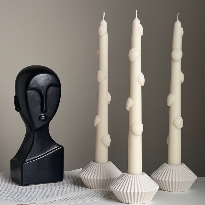 Ribbed Jesmonite Taper Candle Holder: Minimalist Table Decor-4