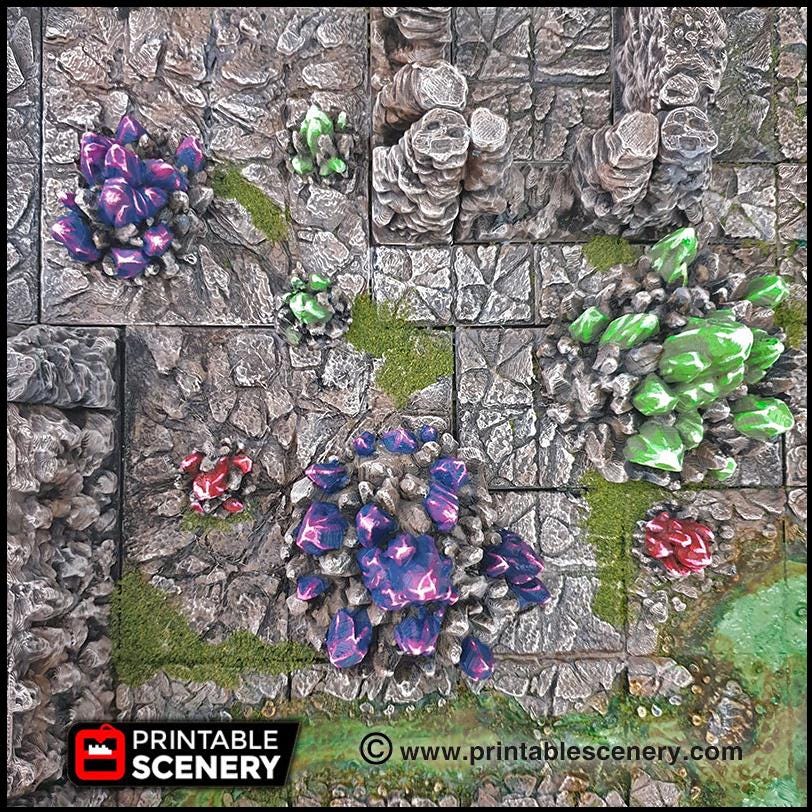 Crystal Clusters - Printable Scenery | DnD | Goblin Grotto | Cave | Dungeon | Scene | Scatter Terrain | Wargaming | 28mm 15mm 32mm | D&D-3
