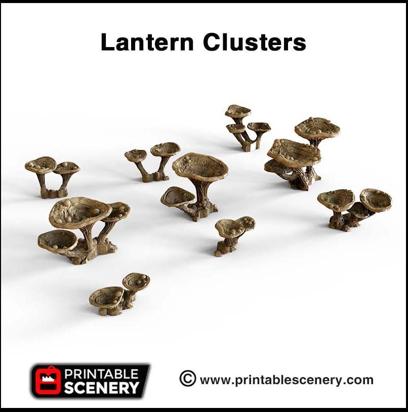 Lantern Clusters Mushroom Set - Printable Scenery | DnD | Cave | Swamp | Trees | Scatter Terrain | Wargaming, Goblin Grotto | 28mm 15mm 32mm-5