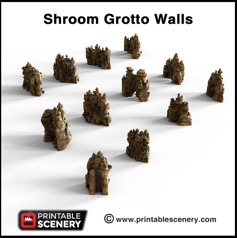 Mushroom Grotto Walls - Printable Scenery | DnD | Clorehaven | Cave | Dungeon | Scene | Scatter Terrain | Wargaming | 28mm 15mm 32mm, Goblin-6