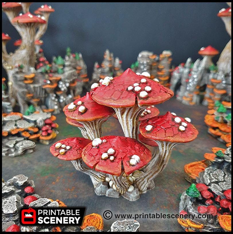 Magic Mushroom Clusters Tree Set - Printable Scenery | DnD | Cave | Swamp | Scatter Terrain | Wargaming | Goblin Grotto | 28mm 15mm 32mm-5