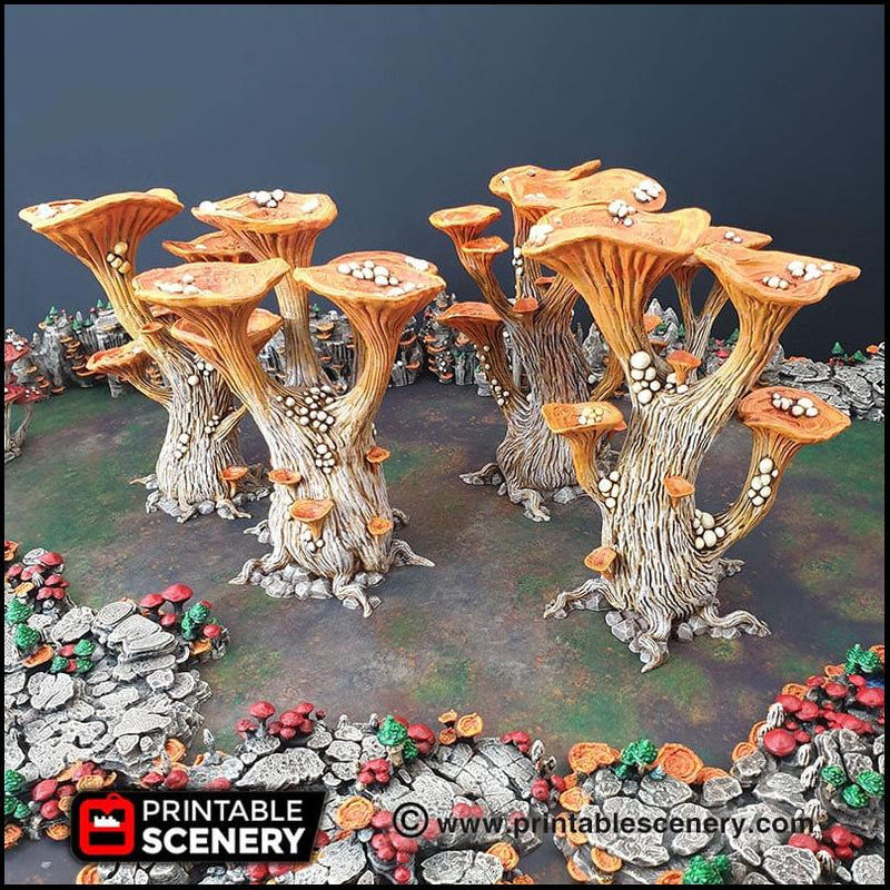Blooming Lanterns Mushroom Tree Set - Printable Scenery | DnD | Cave | Swamp | Scatter Terrain | Wargaming | Goblin Grotto | 28mm 15mm 32mm-1