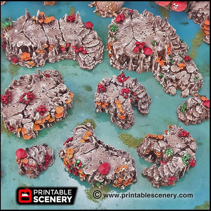 Raised Mushroom Caverns - Printable Scenery | DnD | Cave | Dungeon | Scene | Scatter Terrain | Wargaming | 28mm 15mm 32mm | Goblin Grotto-2