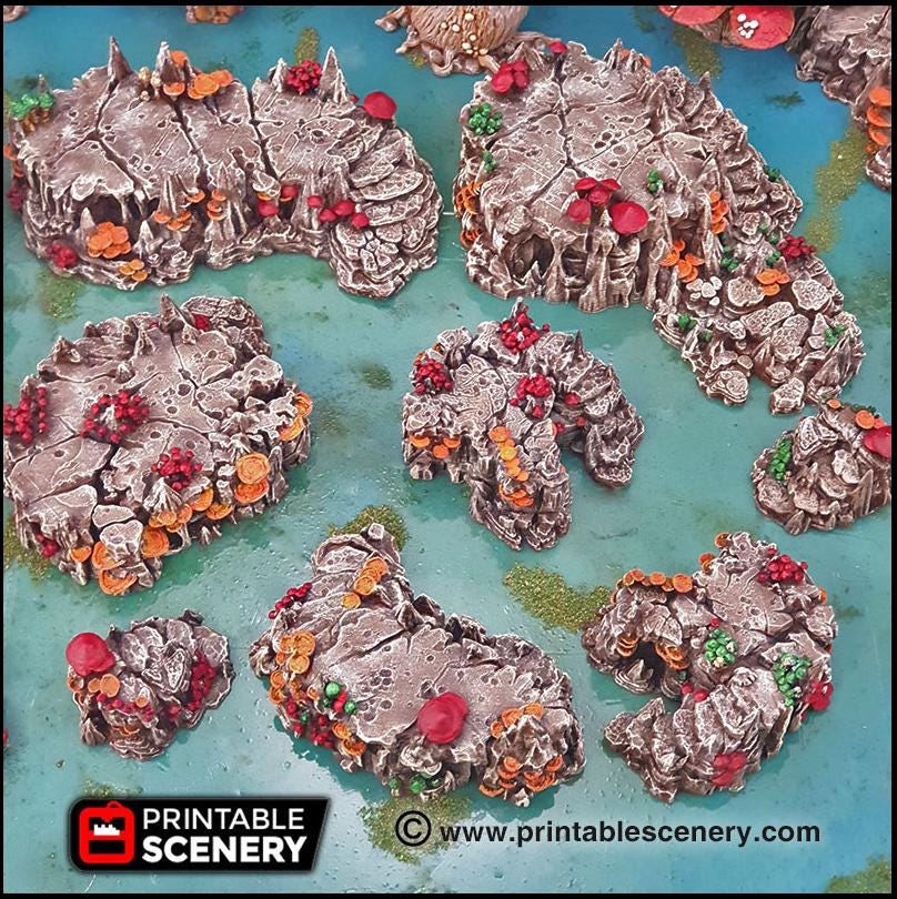 Raised Mushroom Caverns - Printable Scenery | DnD | Cave | Dungeon | Scene | Scatter Terrain | Wargaming | 28mm 15mm 32mm | Goblin Grotto-2
