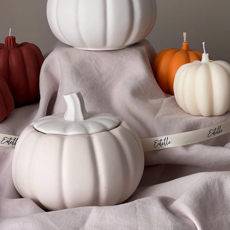 Pumpkin Jar Soy Wax Candle: Handmade Jesmonite Vessel, Autumn Scent-2