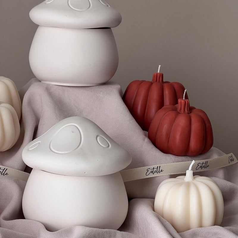 Mushroom Jar Soy Wax Candle: Handmade Jesmonite Vessel, Autumn Scent-2
