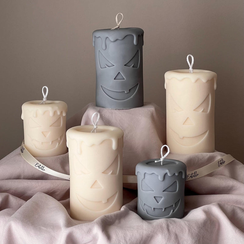 Handmade Scary Pumpkin Face Soy Candle | Halloween Decor-1