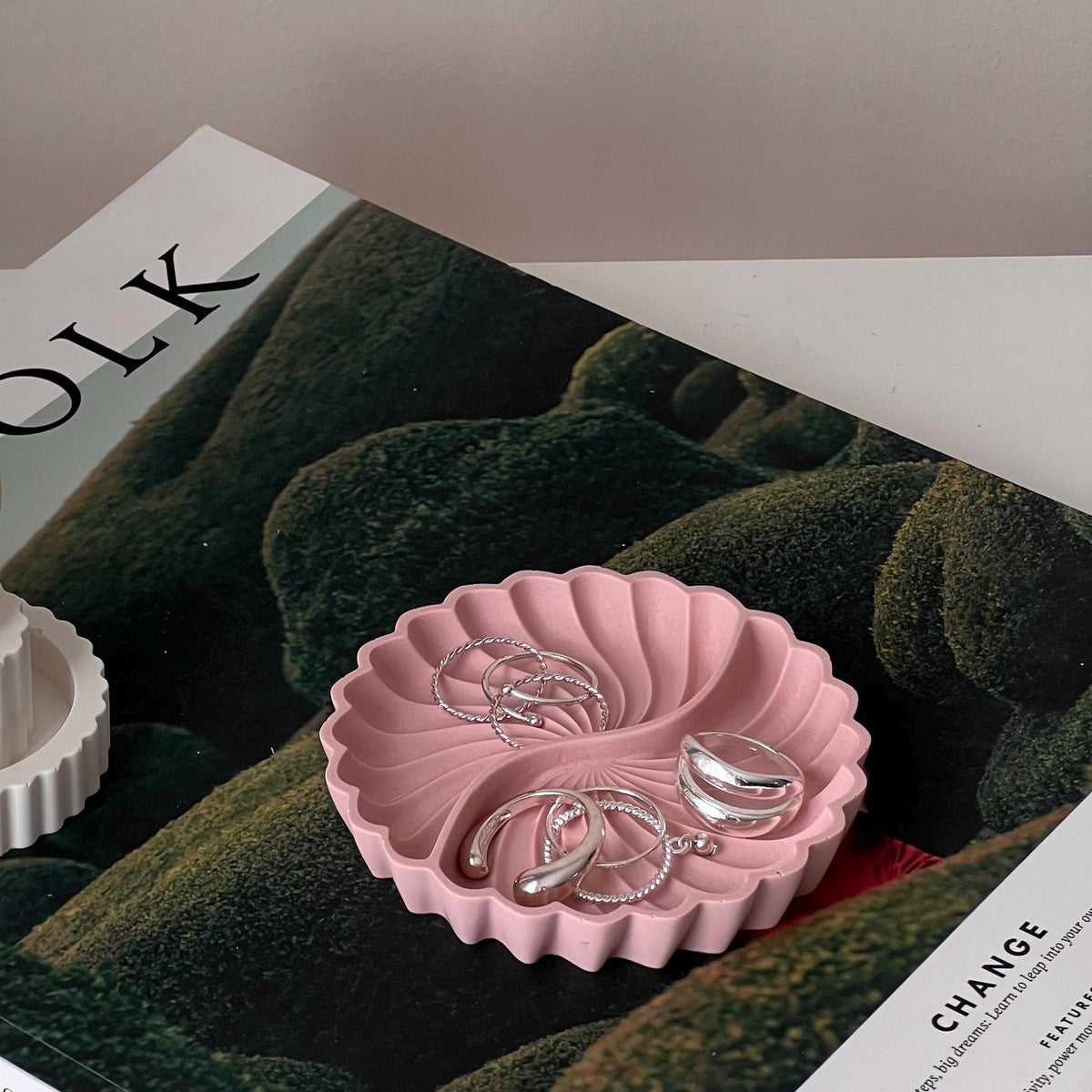 Geometric Jesmonite Trinket Tray: Scandi Jewelry Dish-1