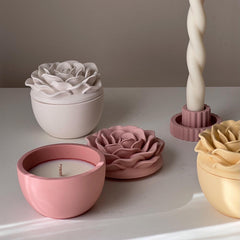 Rose Soy Wax Candle in Jesmonite Jar: Handmade Scented Candle-3